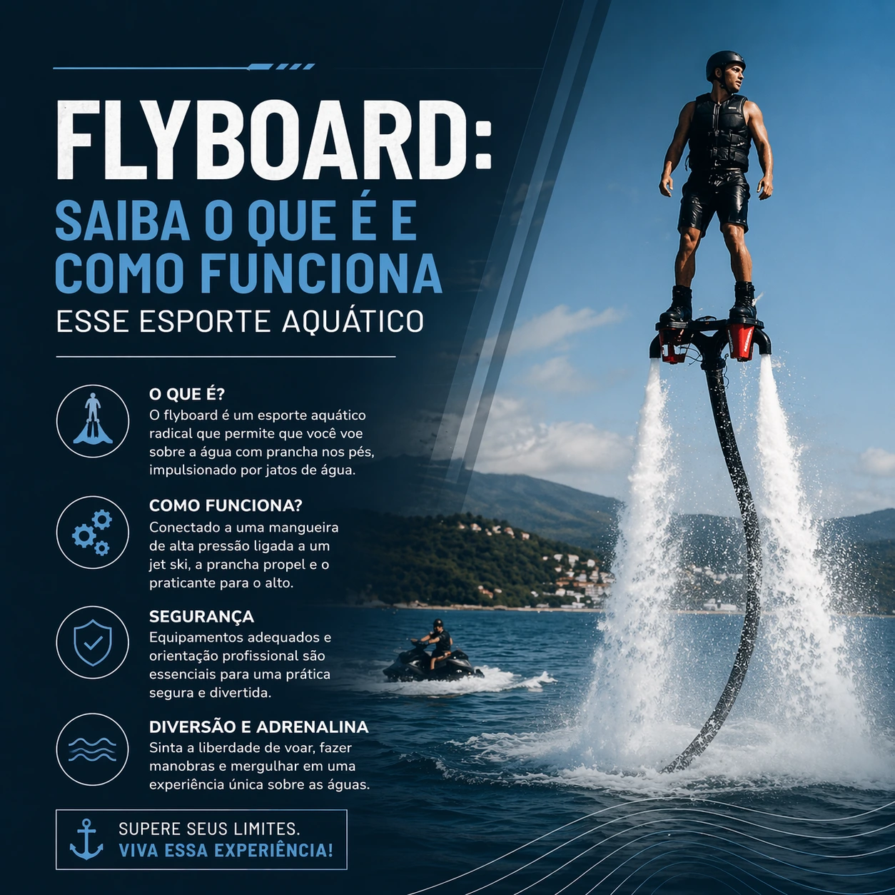 Clique para ver: Flyboard: saiba o que é e como funciona esse esporte aquático Flyboard: saiba o que é e como funciona esse esporte aquático
