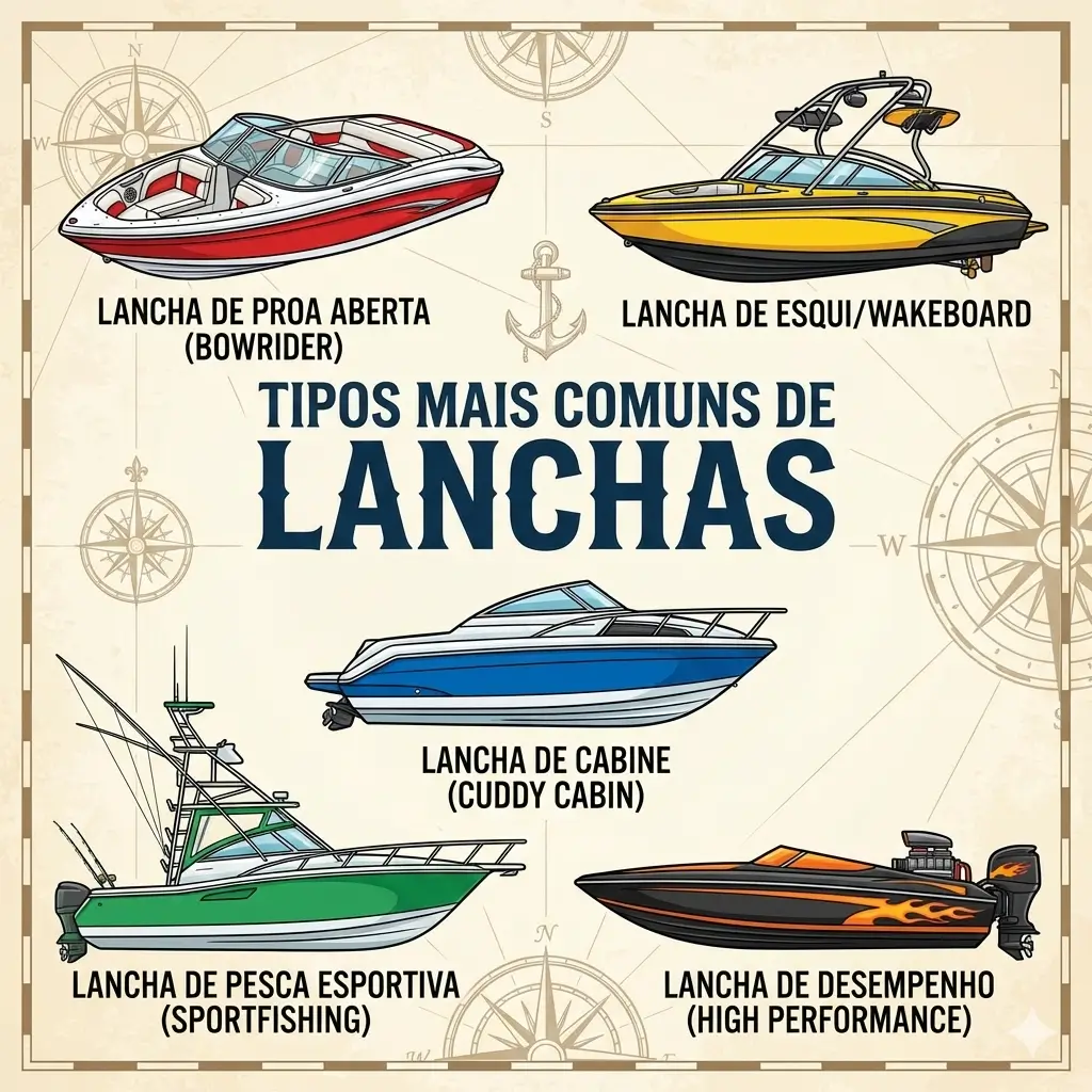 Clique para ver: Tipos mais comuns de lanchas e Iates Tipos mais comuns de lanchas e Iates